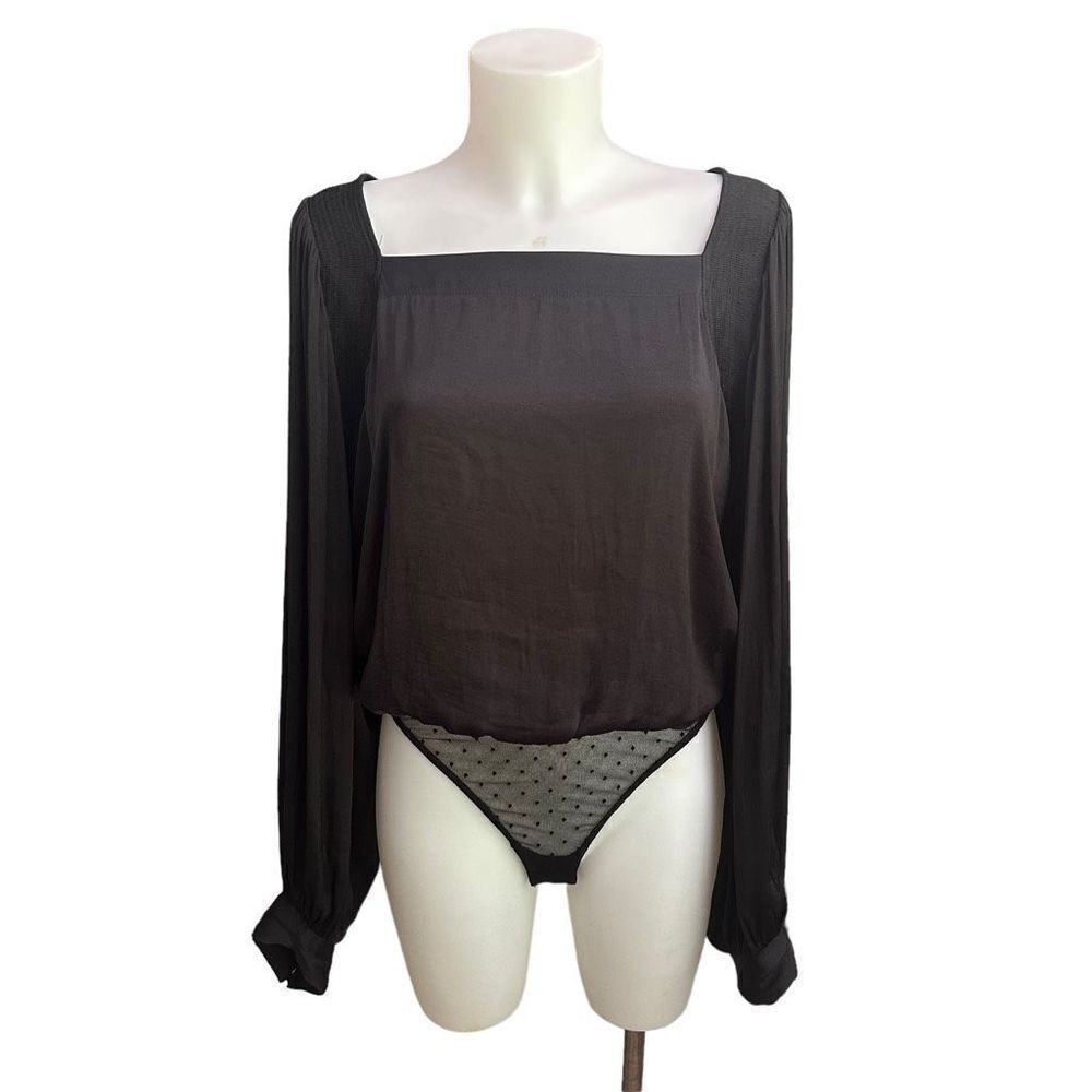 Free People Intimately Free Dream Of You Bodysuit in Black Square neck sz medium